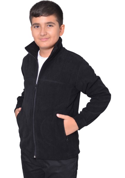 Yakamor kışlık Kalın Siyah Erkek Çocuk Polar Montu