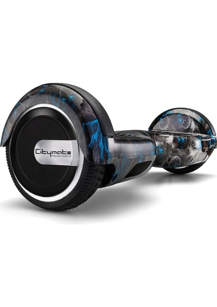 Elektrikli Kaykay Hoverboard Bluetooth Hoparlörlü 6.5 Inch Akıllı Dengeli - Siyah Kurukafa Grafiti Desenli