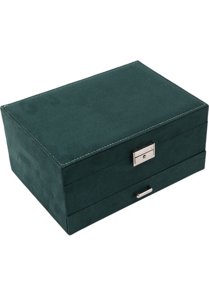 Üç Katmanlı Yeni Vintage Flanel Mücevher Kutusu Küpe Küpe Yüzük Kolye Takı Saklama Kutusu Koyu Yeşil (Yurt Dışından)
