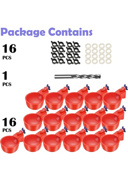 Gui xulian 16 Paket Otomatik Tavuk Suluk Bardak Kümes Hayvanları Suluklar Kümes Hayvanları Su Besleyici Tavuk Su Bardaklar Matkap Ucu Ile (Yurt Dışından)