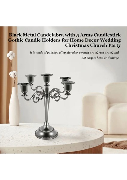 Siyah Metal Şamdan 5 Kollu Şamdan Gotik Mumluklar Ev Dekor Düğün Noel Kilise Partisi Için (Yurt Dışından) indirimleri