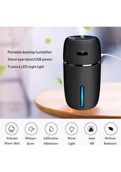 Usb Araç Nemlendirici 200 Ml Mini Taşınabilir Nemlendirici 7 Renk Led Gece Lambası Seyahat Için Sessiz Ayarlanabilir Sis Modları B (Yurt Dışından)