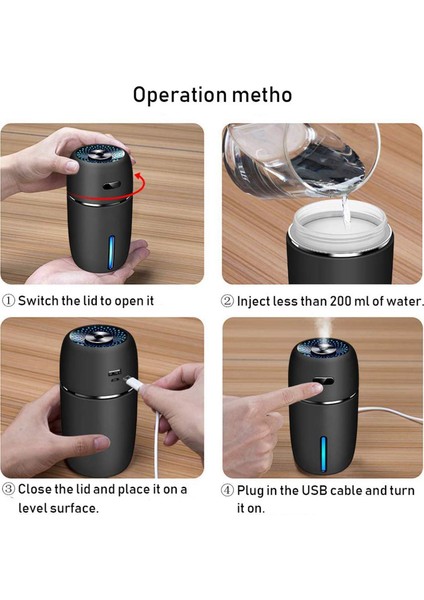 Usb Araç Nemlendirici 200 Ml Mini Taşınabilir Nemlendirici 7 Renk Led Gece Lambası Seyahat Için Sessiz Ayarlanabilir Sis Modları B (Yurt Dışından)