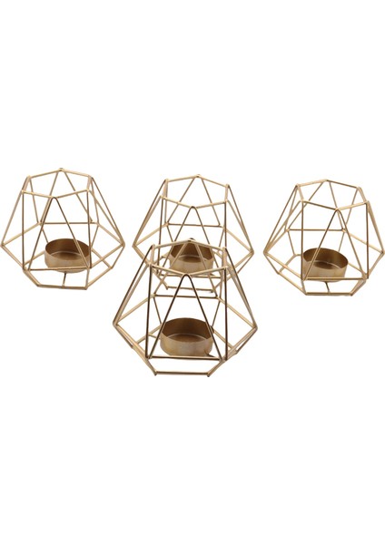 4 Adet Metal Geometrik Tasarım Çay Işık Adak Mumluklar, Düğün Ev Dekorasyonu Için Hollow Mumluklar (Yurt Dışından)