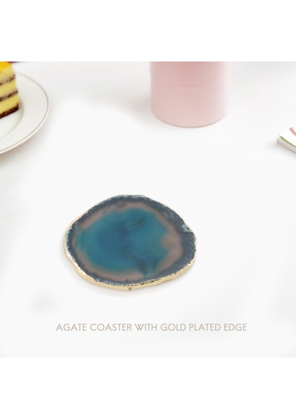 Adet Dilim Mavi Coaster Çay Fincanı Tepsi Dekoratif Tasarım Taş Coaster Altın Kenarları Ev Dekor Taş Coaster (Yurt Dışından)