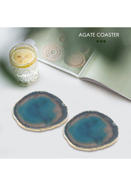 Adet Dilim Mavi Coaster Çay Fincanı Tepsi Dekoratif Tasarım Taş Coaster Altın Kenarları Ev Dekor Taş Coaster (Yurt Dışından)