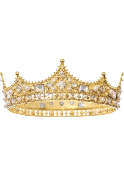 Erkekler Için Kral Taç Kostüm Aksesuar Balo Barok Vintage Kristal Inci Gelin Düğün Tiaras (Altın) (Yurt Dışından)
