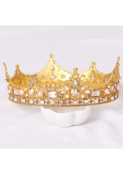 Erkekler Için Kral Taç Kostüm Aksesuar Balo Barok Vintage Kristal Inci Gelin Düğün Tiaras (Altın) (Yurt Dışından) fiyatları