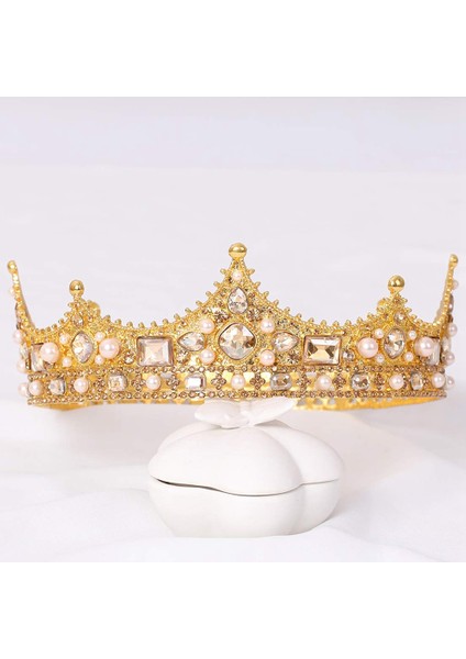 Erkekler Için Kral Taç Kostüm Aksesuar Balo Barok Vintage Kristal Inci Gelin Düğün Tiaras (Altın) (Yurt Dışından) modelleri