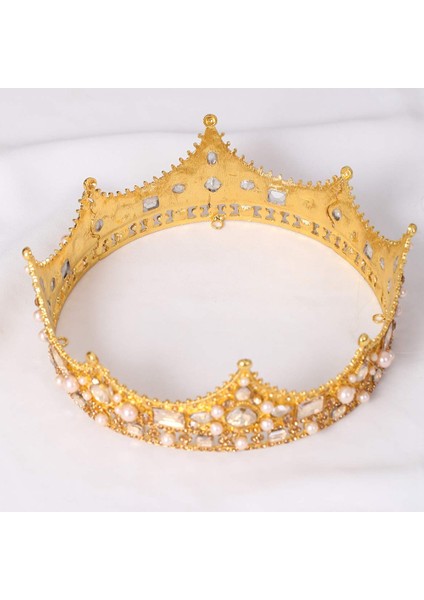 Erkekler Için Kral Taç Kostüm Aksesuar Balo Barok Vintage Kristal Inci Gelin Düğün Tiaras (Altın) (Yurt Dışından) fırsatları
