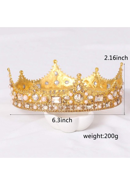 Erkekler Için Kral Taç Kostüm Aksesuar Balo Barok Vintage Kristal Inci Gelin Düğün Tiaras (Altın) (Yurt Dışından) indirimleri