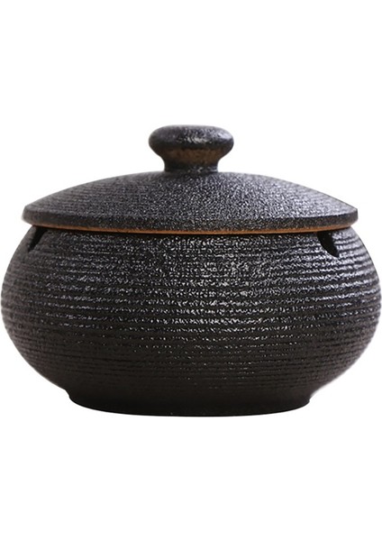 Iç Mekan Dış Mekan Kullanımı Için Rüzgar Geçirmez Kapaklı Seramik Küllük - Siyah (Yurt Dışından)