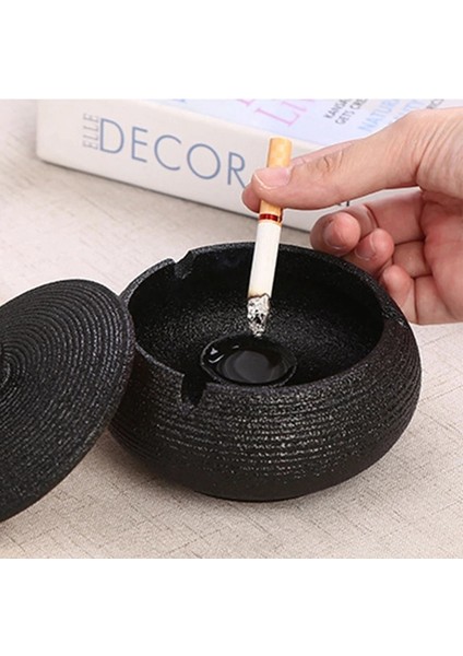 Iç Mekan Dış Mekan Kullanımı Için Rüzgar Geçirmez Kapaklı Seramik Küllük - Siyah (Yurt Dışından) indirimleri
