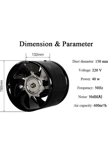 6 Inç Yüksek Hızlı Egzoz Fanı In-Line Kanal Mutfak Aspiratörü Metal Tuvalet Fanı Endüstriyel Fan 220 V (Yurt Dışından)