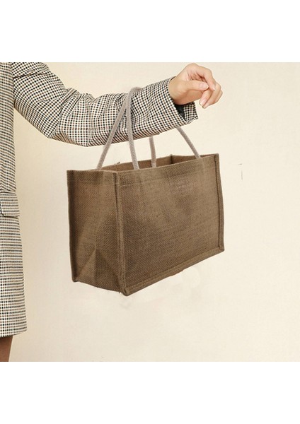 Çuval Bezi Tote Yeniden Kullanılabilir Bakkal Çanta Saplı Kadın Alışveriş Çantası Dıy Çevre Dostu Alışveriş Çantası, L (Yurt Dışından) indirimleri