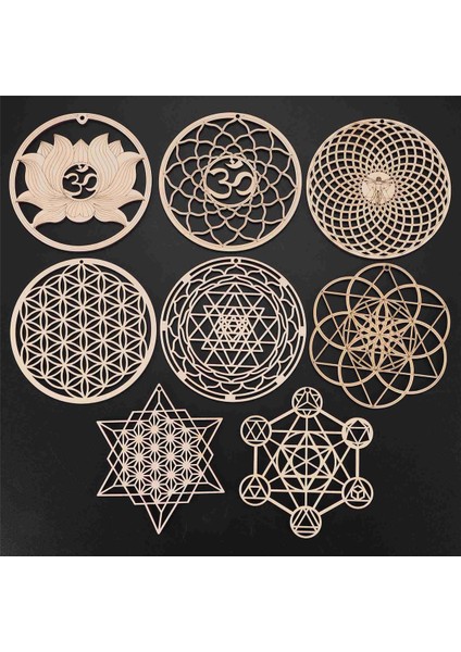 8 Paket 14 Cm Ahşap Duvar Burcu Çiçek Yaşam Şekli Coaster Ahşap Duvar Sanatı Dıy Coaster Geometri (Yurt Dışından)