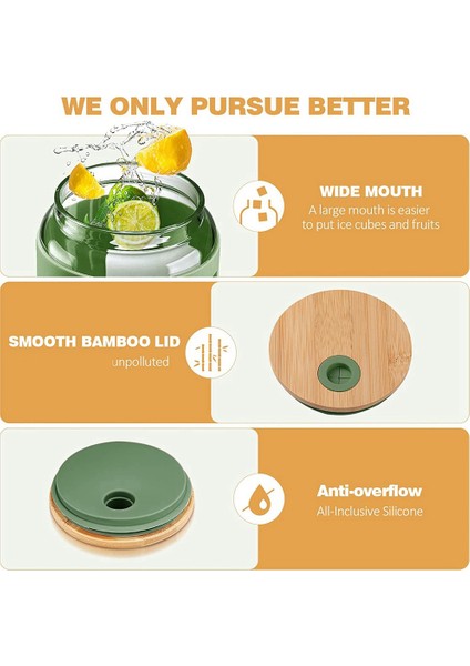 50oz Bambu Kapaklı Ve Pipetli Cam Bardak, Zaman Işaretli Cam Su Şişeleri, Yeşil Saplı Buzlu Kahve Fincanı (Yurt Dışından)