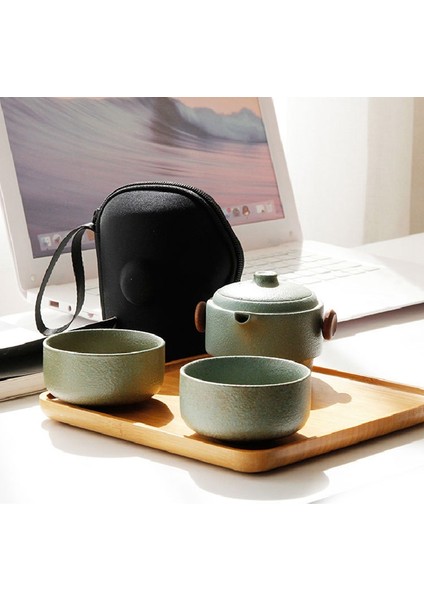 Japon Tarzı Seramik Çaydanlık Kapaklı Kase Çay Fincanı El Yapımı Taşınabilir Seyahat Ofis Çay Seti-Yeşil (Yurt Dışından) fırsatları