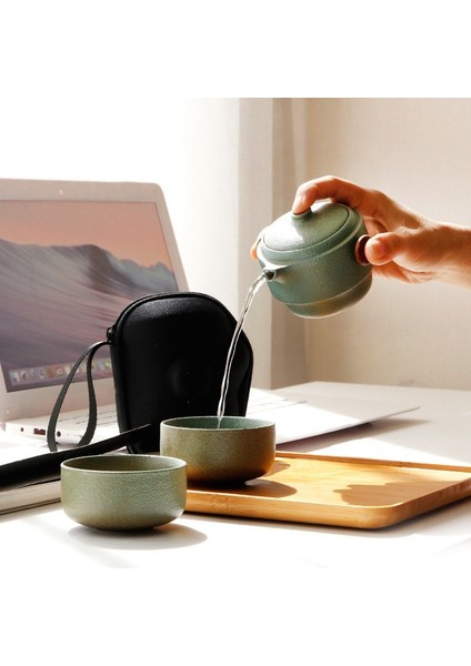 Japon Tarzı Seramik Çaydanlık Kapaklı Kase Çay Fincanı El Yapımı Taşınabilir Seyahat Ofis Çay Seti-Yeşil (Yurt Dışından) indirimleri