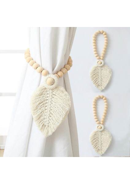 Boho Dokuma Perde Bağları 2 Adet Perde Tiebacks Tutucu Yaprak Makrome Bohemian Sanat Örgülü Pencere Dekor (Yurt Dışından)