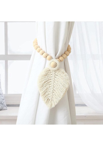 Boho Dokuma Perde Bağları 2 Adet Perde Tiebacks Tutucu Yaprak Makrome Bohemian Sanat Örgülü Pencere Dekor (Yurt Dışından)