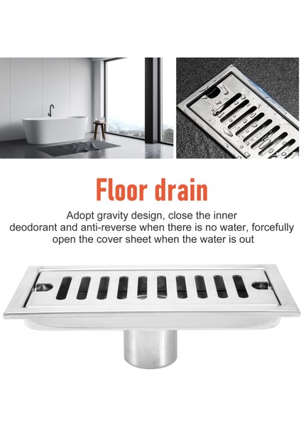 Dikdörtgen Doğrusal Duş Yer Sifonu Uzun Doğrusal Drenaj Kanal Drenaj Otel Banyo Mutfak Zemin 20 Cm (Yurt Dışından)