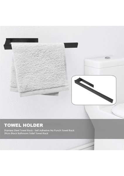 Paslanmaz Çelik Havlu Askısı - Kendinden Yapışkanlı No Punch Havlu Askısı 39cm Siyah Banyo Tuvalet Havlu Askısı(Siyah) (Yurt Dışından)
