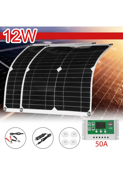 12w Güneş Paneli Kiti 50a 12v Pil Şarj Cihazı Denetleyicili Karavan Tekne (Yurt Dışından)