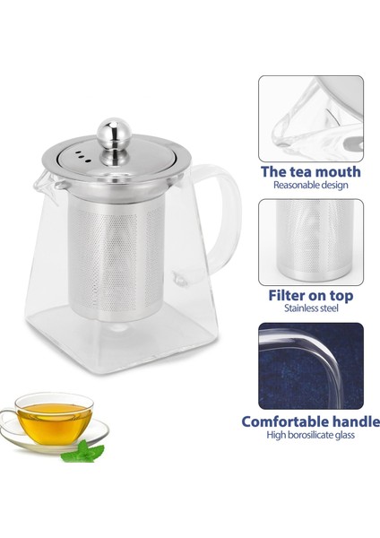 Kalınlaşmış Cam Çaydanlık Isıya Dayanıklı Çiçek Çay Potu Kabarcık Çay Potu Paslanmaz Çelik Filtre Çaydanlık Kare Pot Seti 350 Ml (Yurt Dışından)