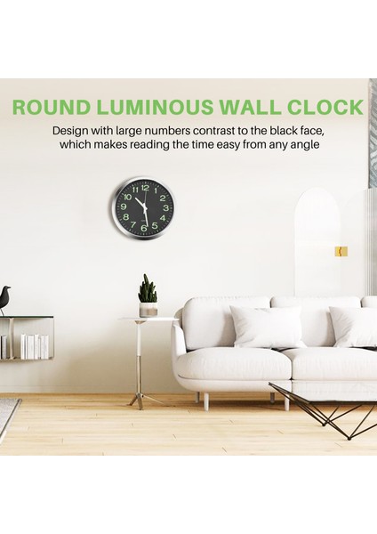 12 Inç Yuvarlak Işıklı Duvar Saati Karanlıkta Parlayan Geçmeyen Iç Mekan Dekoru - Gümüş (Yurt Dışından) fırsatları