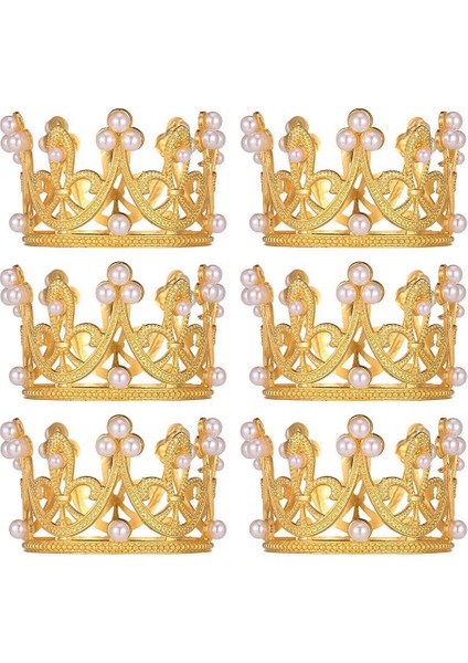6 Adet Altın Mini Taç Kek Topper Küçük Kristal Inci Cupcake Toppers Küçük Cupcakes Taç Düğün Doğum Günü Için (Yurt Dışından)