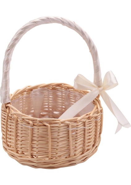 Hasır Dokuma, Saplı Ve Beyaz Kurdeleli, Düğün Çiçek Kız Sepetleri, Ev Bahçe Dekorasyonu Için (Yurt Dışından) fırsatları