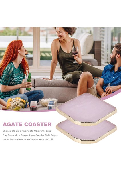 2 Adet Dilim Pembe Coaster Çay Fincanı Tepsi Dekoratif Tasarım Taş Coaster Altın Kenarları Ev Dekor Taş Coaster Doğal El Sanatları (Yurt Dışından) fırsatları