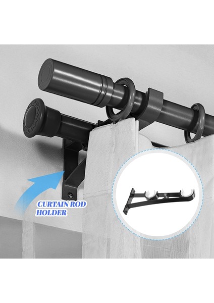 Çift Perde Çubuk Tutucu Seti, Perde Çubuk Braketleri, Pencere Çerçevesine Sağa Dokunun Perde Çubuk Pencere Yatak Odası Ev Dekorasyonu Için Perde Braketlerini Asın Siyah (Yurt Dışından)