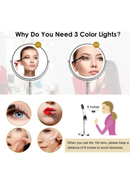 10x Led Ayna Şarj Edilebilir Makyaj Aynası, 3 Renk, Parlaklık Ayarlanabilir Büyütme Kozmetik Ayna 2 Yan-C (Yurt Dışından) modelleri