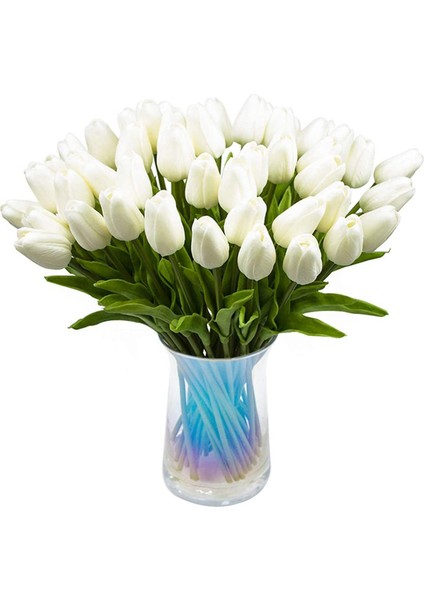 30 Adet Yapay Laleler Çiçekler Gerçek Dokunmatik Laleler Pu Lale Buketi Lateks Çiçek Beyaz Lale (Beyaz) (Yurt Dışından)