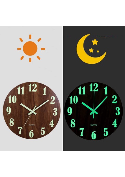 Aydınlık Duvar Saati, Iç / Dış Mekan Oturma Odası Için 12 Inç Ahşap Sessiz Geçmeyen Mutfak Duvar Saatleri (Yurt Dışından) modelleri
