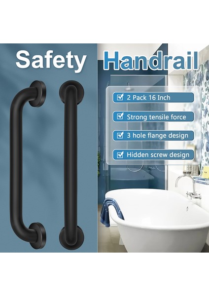 Paket 16 Inç Duş Tutunma Barı, Paslanmaz Çelik Banyo Tutunma Barı Kolu, Banyo Duşu (1.25 Inç Çap) Siyah (Yurt Dışından) indirimleri