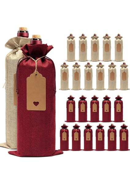 24 Adet Çuval Bezi Şarap Çantaları Çantalar, Ipli Şarap Şişesi Çantaları, Etiketler Ve Halatlar, Yeniden Kullanılabilir Şarap Şişesi Kapakları (Yurt Dışından)