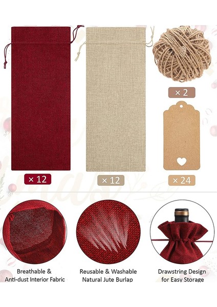 24 Adet Çuval Bezi Şarap Çantaları Çantalar, Ipli Şarap Şişesi Çantaları, Etiketler Ve Halatlar, Yeniden Kullanılabilir Şarap Şişesi Kapakları (Yurt Dışından) modelleri