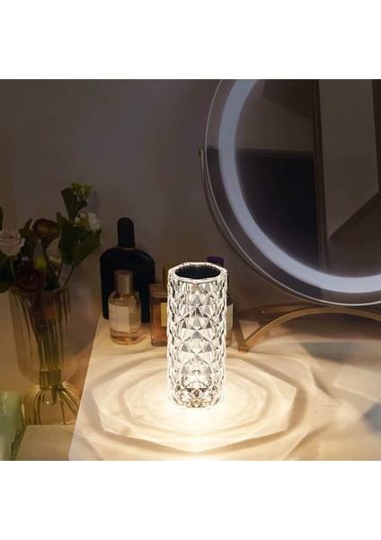 Kristal Dokunmatik Masa Lambası Led Gece Lambası, 16 Renk Usb Şarj Edilebilir Güller Dokunmatik Kontrollü Elmas Masa Lambası (Yurt Dışından)