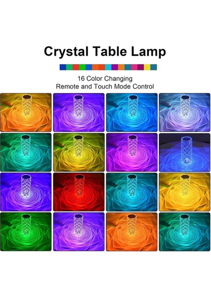 Kristal Dokunmatik Masa Lambası Led Gece Lambası, 16 Renk Usb Şarj Edilebilir Güller Dokunmatik Kontrollü Elmas Masa Lambası (Yurt Dışından)