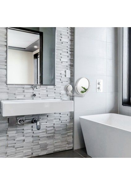 Modern Matkapsız Banyo Aynası 2 Yan Makyaj Vanity Tıraş Aynaları Duvar Emme Katlanır Kol Uzatın Yuvarlak Banyo Aksesuarları (Yurt Dışından)