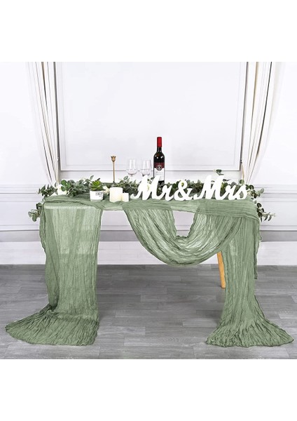 Paket 90x400cm Adaçayı Yeşil Tülbent Masa Koşucu Uzun Rustik Gazlı Bez Masa Koşucu Romantik Yarı (Yurt Dışından)