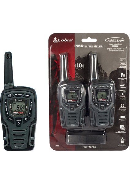 PM-865 PİL VE ŞARJ DAHİL TİTREŞİMLİ İKİLİ EL TELSİZİ (10 KM)(8 KANAL + 121 ALT KANAL)