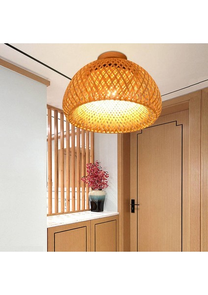 Bambu Hasır Rattan Aydınlatma Armatürü Gömme Montaj Asılı Tavan Lambası Oturma Odası Yatak Odası Yemek Odası Için, 30x18 Cm (Yurt Dışından)