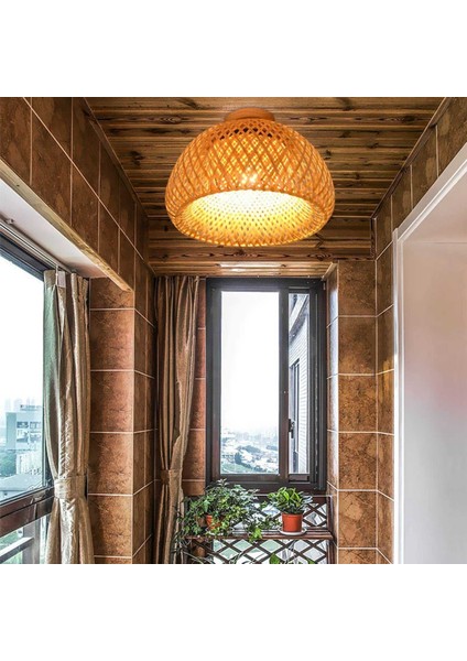 Bambu Hasır Rattan Aydınlatma Armatürü Gömme Montaj Asılı Tavan Lambası Oturma Odası Yatak Odası Yemek Odası Için, 30x18 Cm (Yurt Dışından)