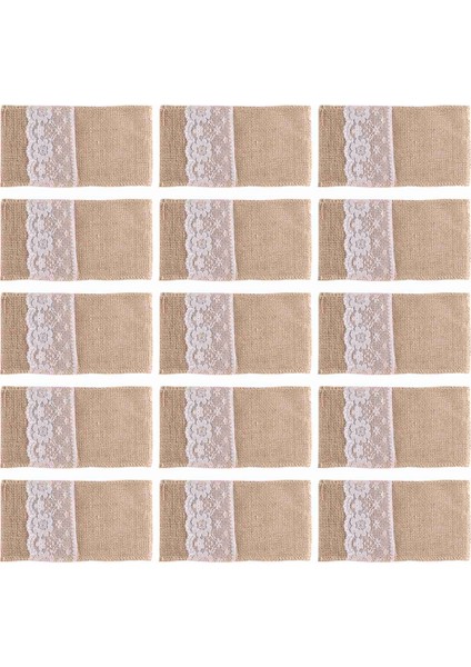 100 Adet Çuval Bezi Dantel Çatal Kese Rustik Düğün Sofra Bıçak Çatal Tutucu Çanta Hessian Masa Dekorasyon Aksesuarları (Yurt Dışından)