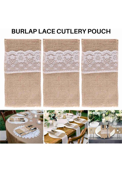 100 Adet Çuval Bezi Dantel Çatal Kese Rustik Düğün Sofra Bıçak Çatal Tutucu Çanta Hessian Masa Dekorasyon Aksesuarları (Yurt Dışından) fırsatları