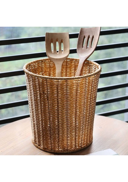 Dokuma Sepet Çöp Kutusu Yuvarlak Rattan Çöp Sepeti Kapaklı Ekici Dokuma Saklama Sepetleri Hasır Çöp Sepeti Çöp Kutusu (Yurt Dışından)